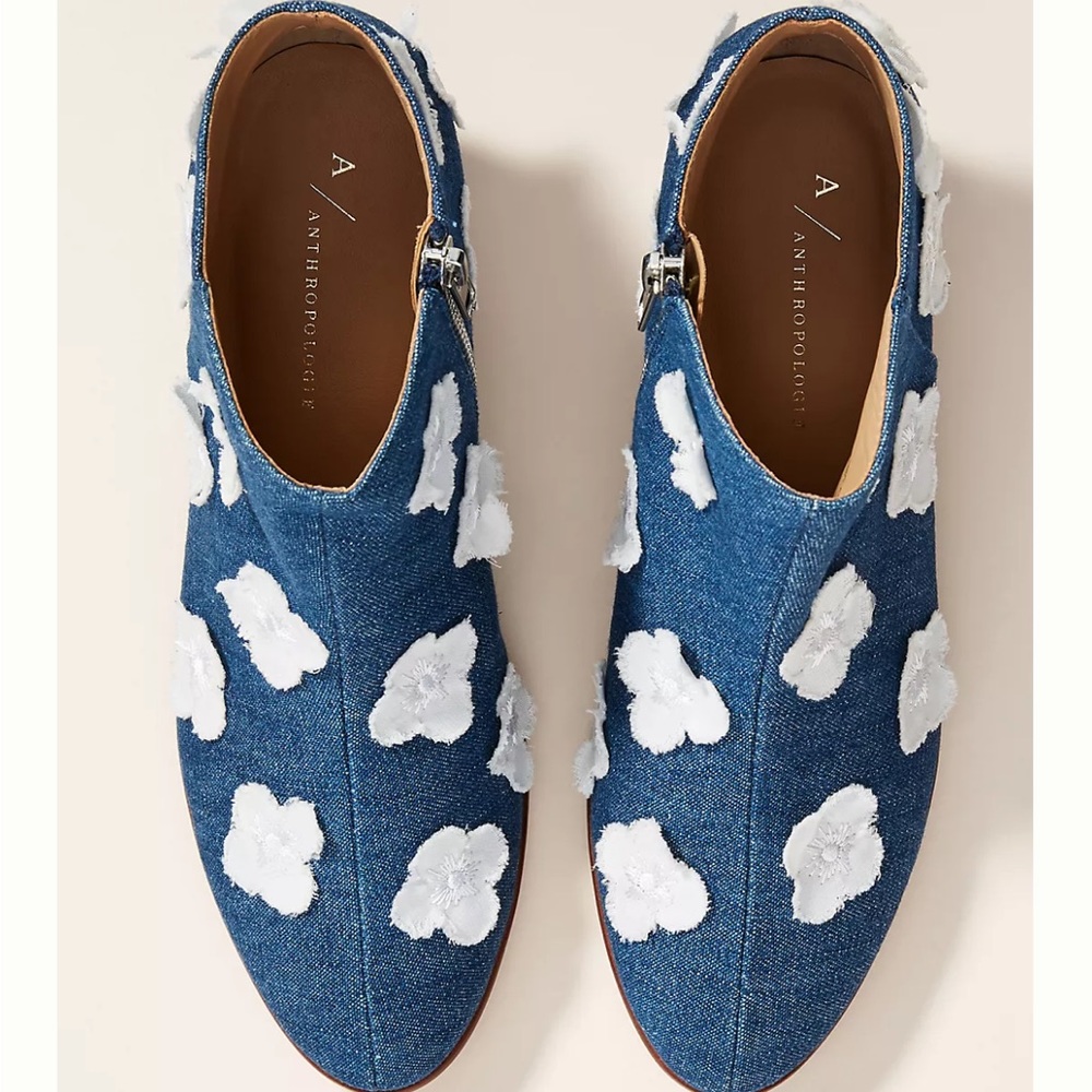 Anthropologie Coming Up Roses denim Booties